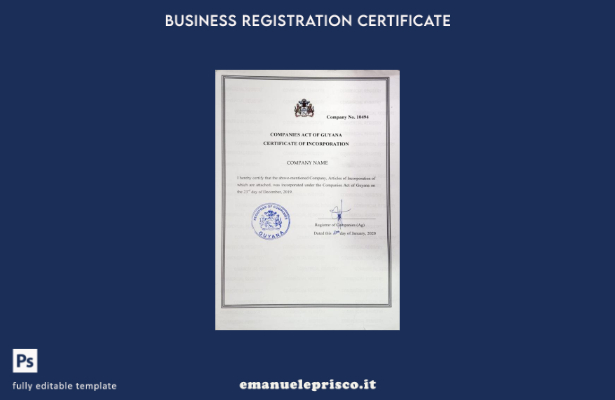 modello di certificato di costituzione della Guyana in stile verificato